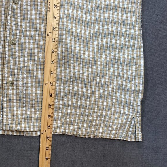Columbia Mens XL Short-Sleeve Plaid Button-Up Shirt Beige & White 100% Cotton - Picture 11 of 12